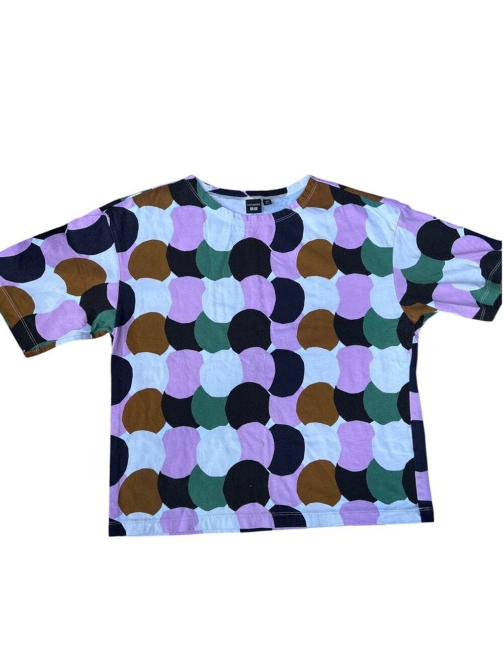 marimekko uniqlo pink green ovelaping sicrcles print cotton top XXS